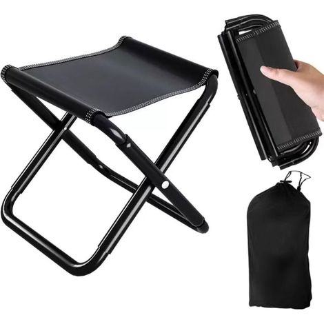 (Noir, 30CM) Tabouret de Camping, Tabouret Pliant Portable avec Sac de Rangement, Siège Pliable et Léger Tabouret Pliant Pliable pour Adultes pour Voy (1/5)