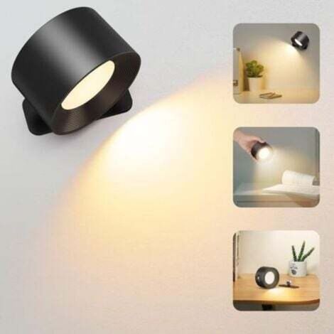 Applique murale LED rechargeable tactile avec port USB-C, 3 niveaux de luminosité et 3 températures de couleur réglables à 360° (1/5)