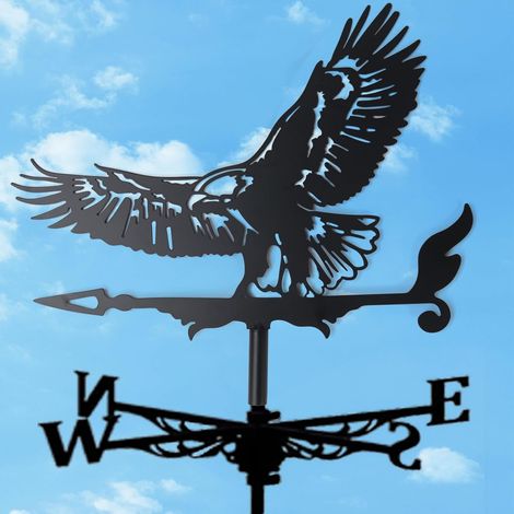 Dekorative Wetterfahne aus Metall mit schwarzem Adler. Langlebige Metallverarbeitung. Elegante Gartendekoration mit Wettermotiv. (1/5)