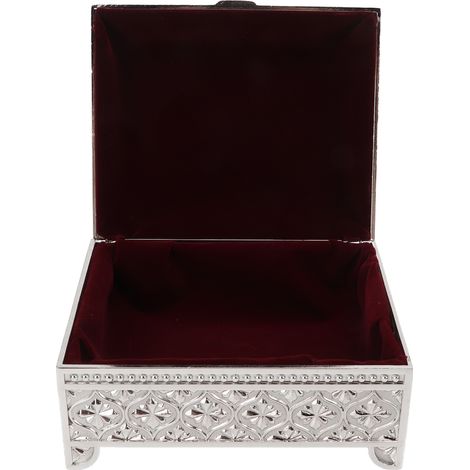 Boîte à Bijoux en Métal Zinc avec Fleur en Relief, Coffret Cadeau Élégant pour Femme, Fille, Style Rétro, Couleur Argentée (1/5)