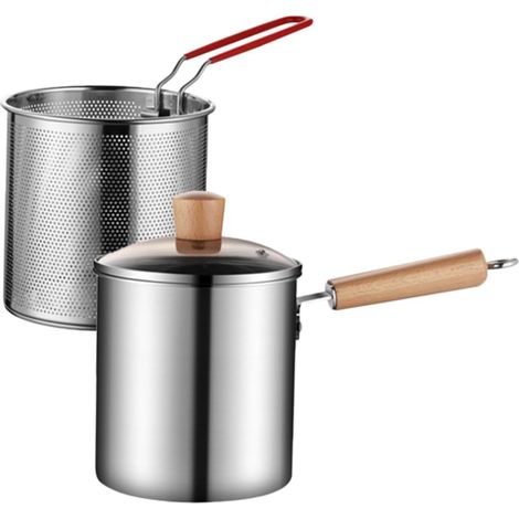 Friteuse Inoxydable avec Panier et Manche Bois Résistant Chaleur Poêle à Frire Compacte pour Cuisine Maison et Professionnelle Compatible Induction Facile à Nettoyer (1/5)