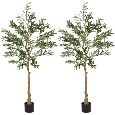 HOMCOM pack de 2 olivos artificiales 150 cm plantas artificiales decorativas grandes árboles artificiales de interior con 32 aceitunas verde (1/5)