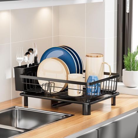 Egouttoir Vaisselle sur Evier Égouttoir à Negro en Metal Dish Rack avec Plateau Drainer Porte Couverts (Negro, Petit) Noir Petit'Noir Petit'Noir'Petit