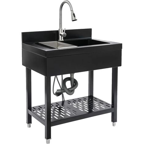 Évier autonome, construction en acier inoxydable, 60 cm x 45 cm x 85 cm, design multifonction, robinet escamotable, pieds réglables (1/5)
