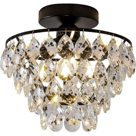 Petit Plafonnier Moderne en Cristal Semi-Encastré Noir Mat - Luminaire Plafond Design pour Entrée Couloir et Salon (1/5)
