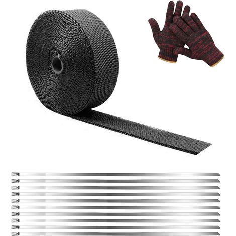6M5CM Bande Isolant Thermique Céramique pour Tuyeau Manifold Noir,10 attaches de câble en Acier Inoxydable,Moto Bande Isolante Thermique,Pour collecteur de moto Protection thermique (1/5)