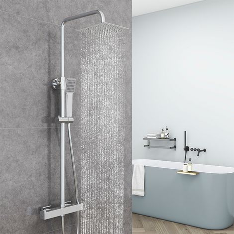 AICA ITALY Colonne Doccia Termostatiche, Sistema Doccia con Miscelatore Termostatico a 38℃, Colonna Doccia in Acciaio Inox con Doccetta Quadrata 220x64mm Altezza Regolabile 73-117cm Cromo