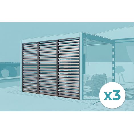 Lot de 3 brise-vue pergola VENTO 92 cm lames persienne aluminium gris - pour pergola bioclimatique PIANA