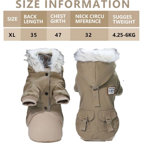 Cappotto invernale per cani, felpa con cappuccio e tasche, abbigliamento caldo per cani di piccola taglia, color kaki (1/3)