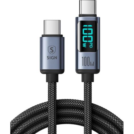 Sign usb c zu usb c kabel 100 w mit display 12 m - schwarz