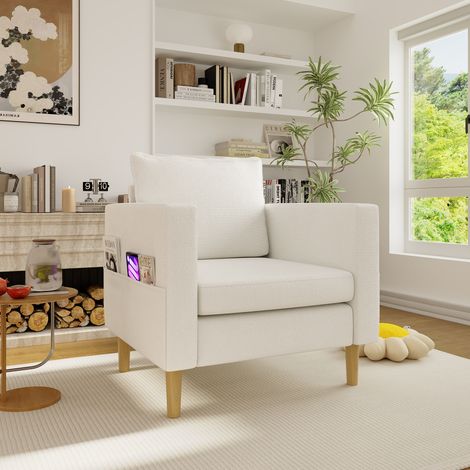 Sillón de lectura con bolsillo chenilla beige OKMYHOME (1/5)
