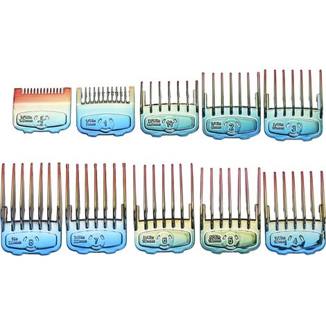 Ensemble de 10 peignes de guidage professionnels pour la coupe de cheveux, compatible avec les tondeuses Whal. Accessoires de coupe magnétiques en plastique coloré. Outil de salon de coiffure.