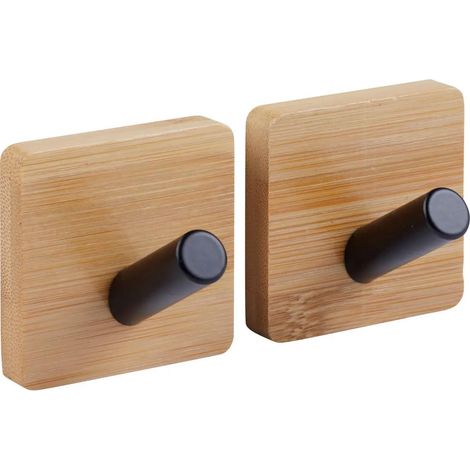 Lot de 2 Patères Adhésives en Bambou "Stiky" 4cm Naturel