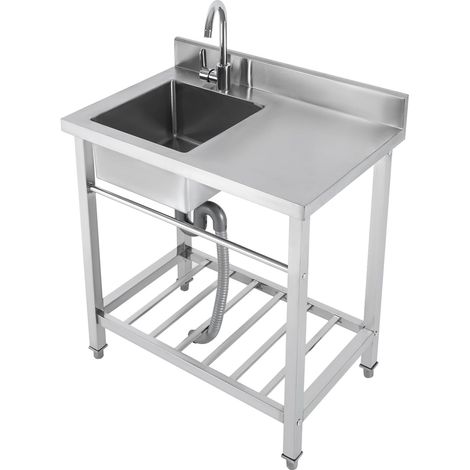 Évier de cuisine à simple bol - Pour restaurant commercial - Avec robinet - Évier de cuisine autoportant pour l'extérieur et la cuisine - Pieds réglables - Longueur : 3 cm