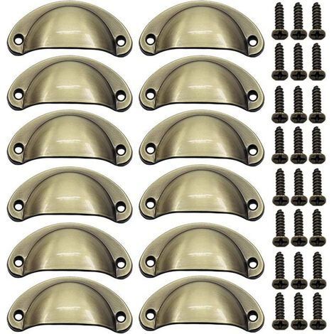 12PCS Poignée Bouton de Porte Décoration Rétro pour Meuble Tiroir Poignée de Coquille Vintage pour Tiroir Armoire Meuble Cuisine Fer Incurvé Bouton de Porte de Placard Retro Pour Armoire (laiton bross (1/4)