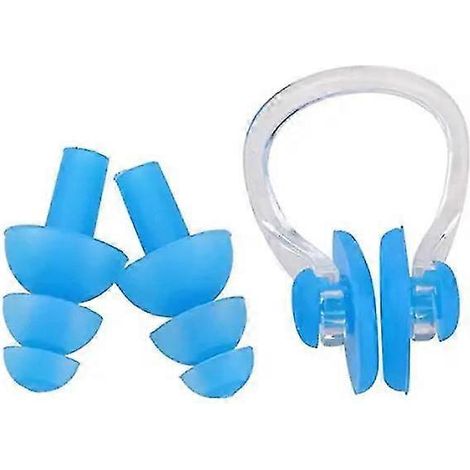 Lot de 3 bouchons d'oreilles unisexes en silicone souple, étanches, pince-nez, accessoires de natation, surf, piscine et plongée (3 pièces). (1/3)