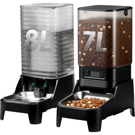 Marchul Automatic Large Breed Dog Feeder and 8L Automatic Gravity Water Dispenser with Patented Faucet, Stainless Steel Bowl, Adjustable Raised Base, Battery Operated (1/5)