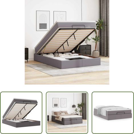 vidaXL Kunstlederbett -  Ottoman-Bett mit Matratze Grau 140x200 cm Kunstleder