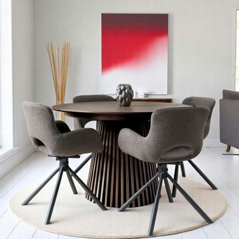 Table ronde extensible en chêne brun avec piètement baguette (3 rallonges incluses) ø120 cm /160 cm / 200 cm / 240 cm AMSTERDAM (1/5)