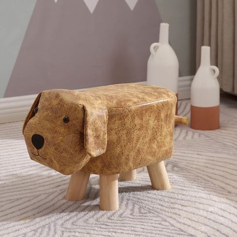 Niedlicher kleiner Hundehocker aus Holz für Kinder – Cartoon-Hocker für Schlafzimmer oder Schule – Gelbes Modell (1/5)