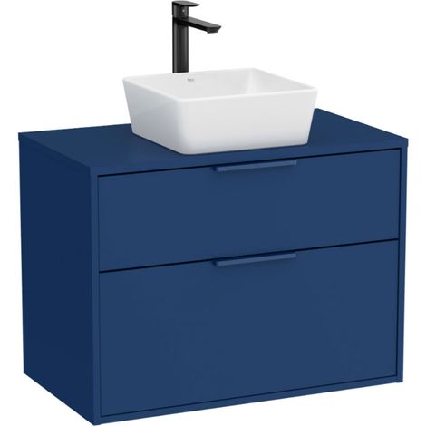 Meuble "OPTICA" 800 - 2 tiroirs pour vasque à poser (non incluse) - Bleu Acier Mat - Roca (1/2)