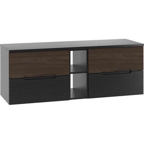 Mueble bajo lavabo 140cm compartimiento encimera Sylla Negro y madera (1/4)
