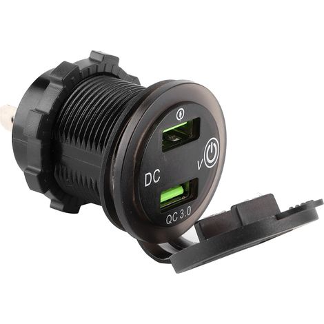 Chargeur Voiture Double Port USB QC 3.0 Rapide Étanche avec Voltmètre LED Bleu pour Bateau Yacht Camping-car Quad RV (1/5)