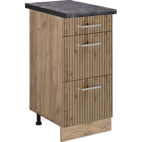 Meuble cuisine R-Line, Chêne Artisan, 40 cm avec tiroirs, PT Anthracite, Vicco