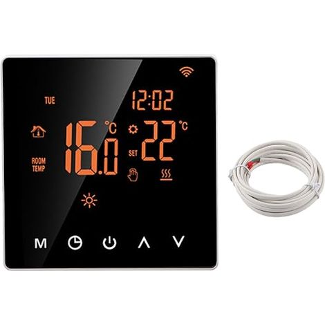 Programmable Touch Screen Thermostat, Smart Wall Boiler Thermostat, Electric Floor Heating Thermostat (White Back Orange Button 16A) (1/5)