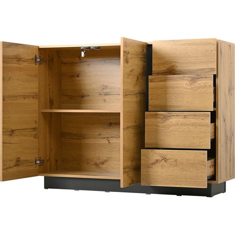 Credenza in truciolato natural e nero con 4 cassetti e 2 ante 120 x 35,5 x 90,5 cm (1/5)