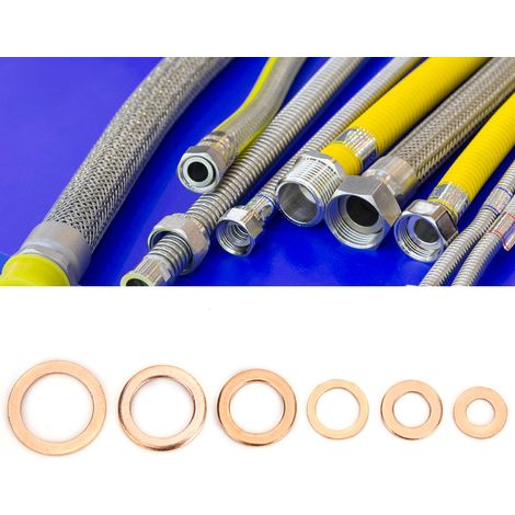 Kit d'assortiment de 110 rondelles plates en cuivre pour fixation et étanchéité, destiné aux pompes automobiles. (1/5)