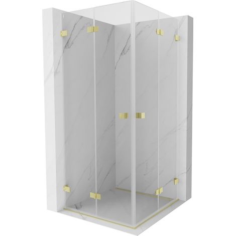 Mexen Lunar-F Duo Duschkabine faltbar 100 x 100 cm, transparent, gebürstetes Gold - 836-100L-100P-55-00