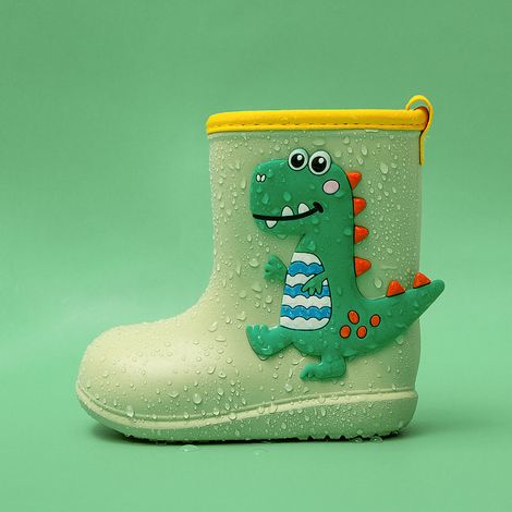 Bottes de pluie enfant imperméables à motifs kawaii, semelle souple en EVA, vert, 16 cm / 6.3 pouces (1/5)