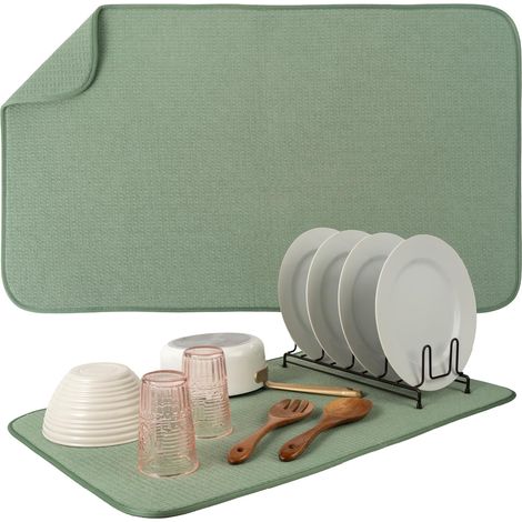 Tapis de séchage vaisselle Jumbo, 45,7 cm x 76,2 cm, tapis absorbant en microfibre pour comptoir cuisine, vaisselle, ustensiles, casseroles et poêles, Vert - 45.7 76.2'Green 45.7 x 76.2 cm'-'45.7 x 76