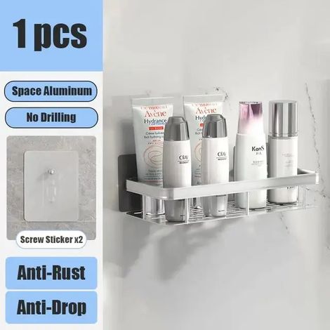 (Argent, 1 pièce) Étagère de salle de bain murale sans perçage pour flacons de shampoing, porte-bouteilles d'angle pour douche, étagère de rangement pour toilettes, accessoires de salle de bain et de (1/5)