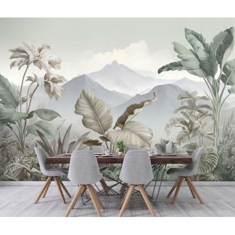 Fototapete Berge Dschungel Natur – Moderne Großformat Wandtapete 200x140 cm – Für Wohnzimmer & Schlafzimmer