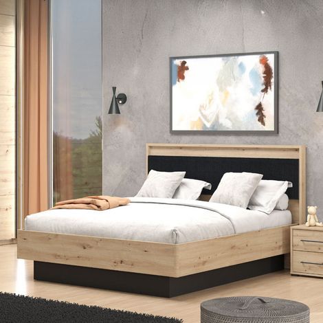 Cama Matrimonial Filogaso: Matrimonio 160x200 cm, Acolchada, Cabecera Acolchada, Roble Marrón Nudos (1/5)