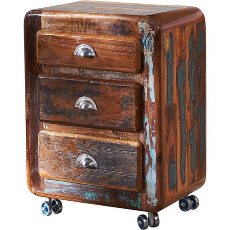 FREEZY 35 Cassettiera in legno riciclato - laccato / multicolore 55x38x70