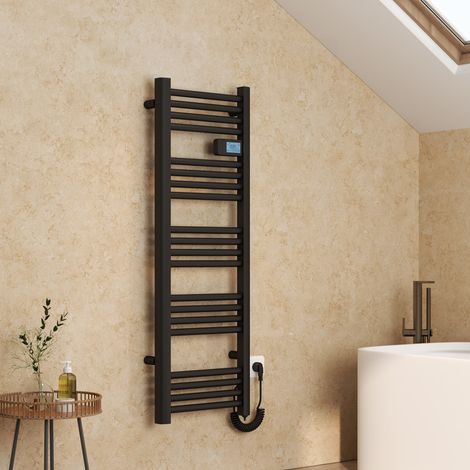 EMKE Elektrischer Handtuchheizkörper 120x40cm 450W Badheizkörper Handtuchtrockner mit Smart Thermostat LED-Display mit Temperatur und Zeitanzeige Mattschwarz