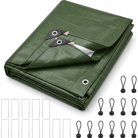 Bâche Extérieur 3x4m, 130 g/m², Imperméable Résistante Bâche Verte en PE, œillets Renforcés, Bache Sol, Idéal pour Jardin, Bois, Camping, Piscine, Voiture, 12 Piquets (1/5)