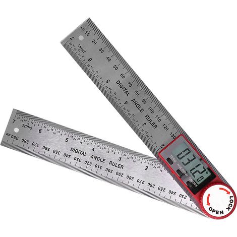 Rapporteur d'angle 360° avec affichage numérique, en acier inoxydable durable, règle de mesure électronique portable pour le travail du bois, 200 mm (1/5)