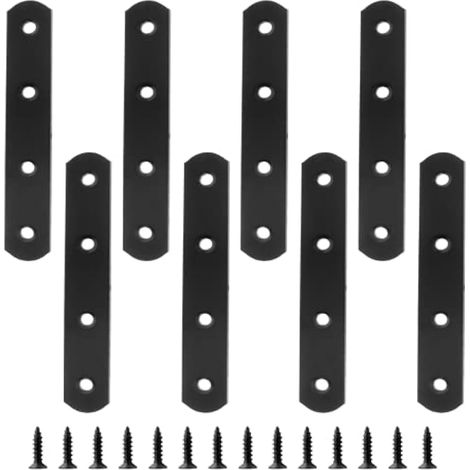 Jiozermi Lot de 8 entretoises droites et plates 12,7 x 2 cm, supports droits en acier inoxydable, plaques de jonction de réparation pour bois, planche, cadre de lit, meubles et étagères, noir mat (1/5)