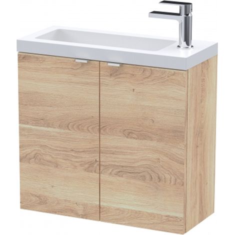 Hudson Reed Fusion Wall Hung 2-Door Vanity Unit with Compact Basin 600mm Wide - Bleached Oak (1/6)