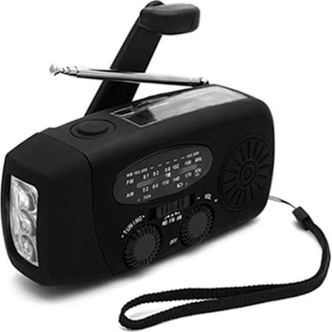 Radio d'urgence avec manivelle solaire, lampe torche et batterie externe de 2000 mAh, couleur orange. (1/5)