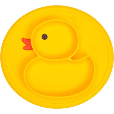 Assiette à dîner bébé en silicone petit canard (jaune),