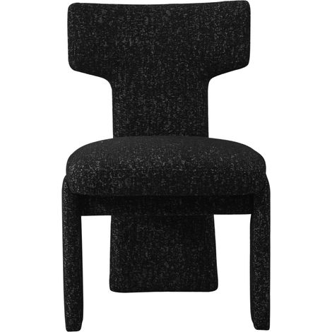 Lot de 2 fauteuils à dossier courbé en chenille noir et gris sans accoudoirs avec pieds en bois pour salon et salle à manger (1/5)