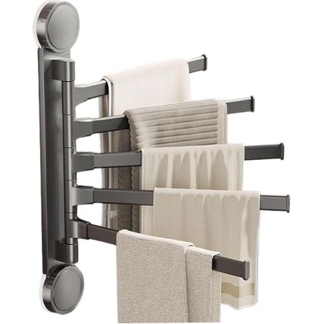 Wall-mounted, swiveling suction cup towel rack with 5 bars, no drilling required, for bathroom and kitchen (1/4)