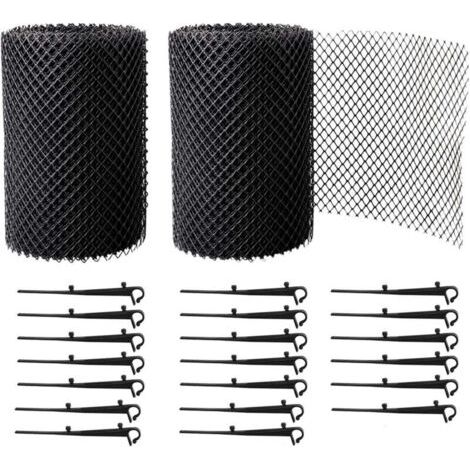 2 Rouleaux Grilles de Protection de Gouttière durable en PP, Protège Toiture et Protection contre Feuille + PLUS 20 Crochets de fixation+18cm de largeur+16m de longeur