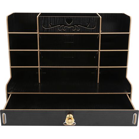 Aufbewahrungsbox aus Holz, innovativer Stiftehalter fürs Büro, schwarzer Organizer für Bürobedarf (1/5)
