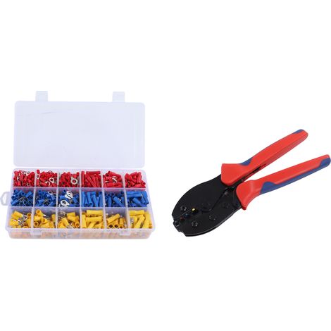 Crimpzange für elektrische Steckverbinder, Set mit 27 verschiedenen Flachklemmen, Sortiment für 0,56 mm² Kabel, AWG22-10 Bereich. (1/5)